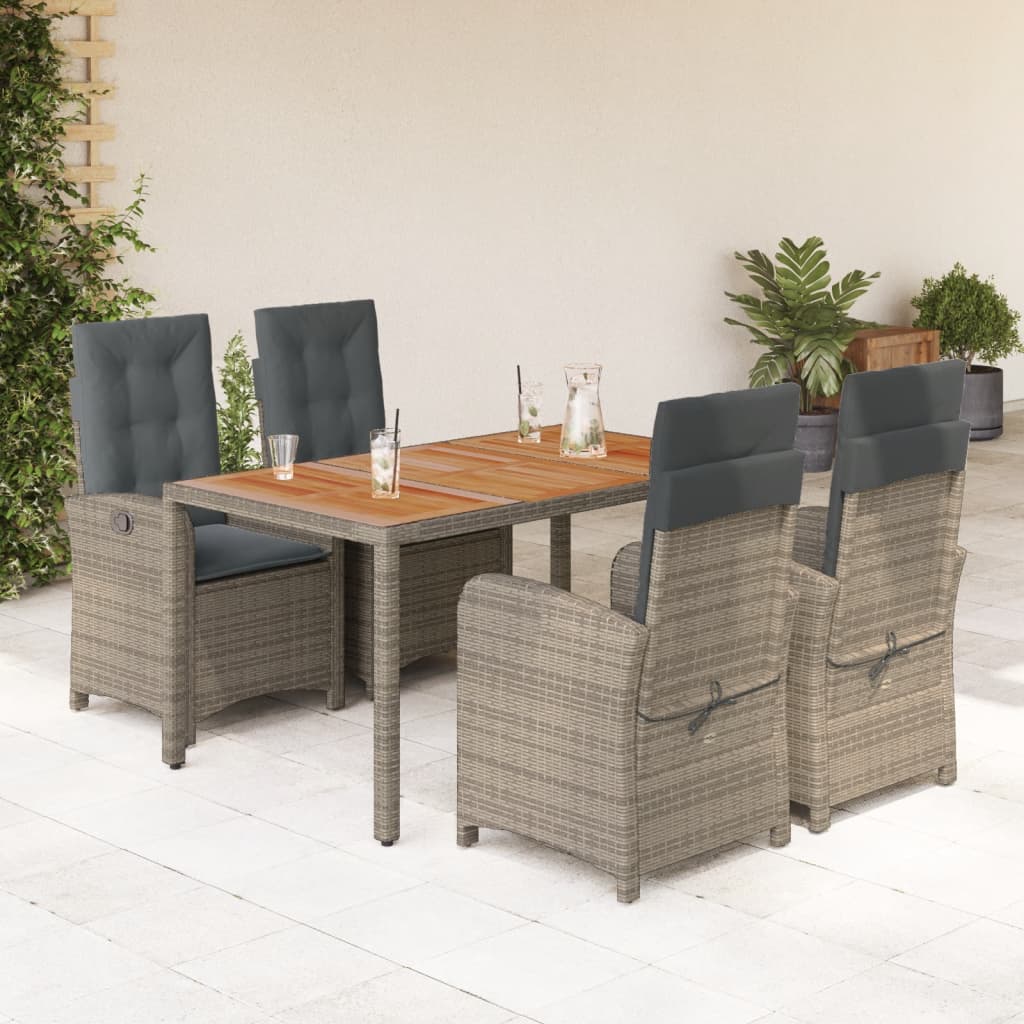 Set da Pranzo da Giardino 5 pz con Cuscini in Polyrattan Grigio - homemem39