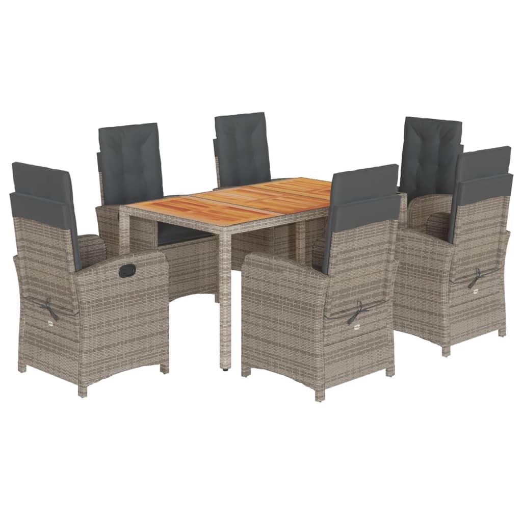 Set da Pranzo da Giardino 7 pz con Cuscini in Polyrattan Grigio | homemem39