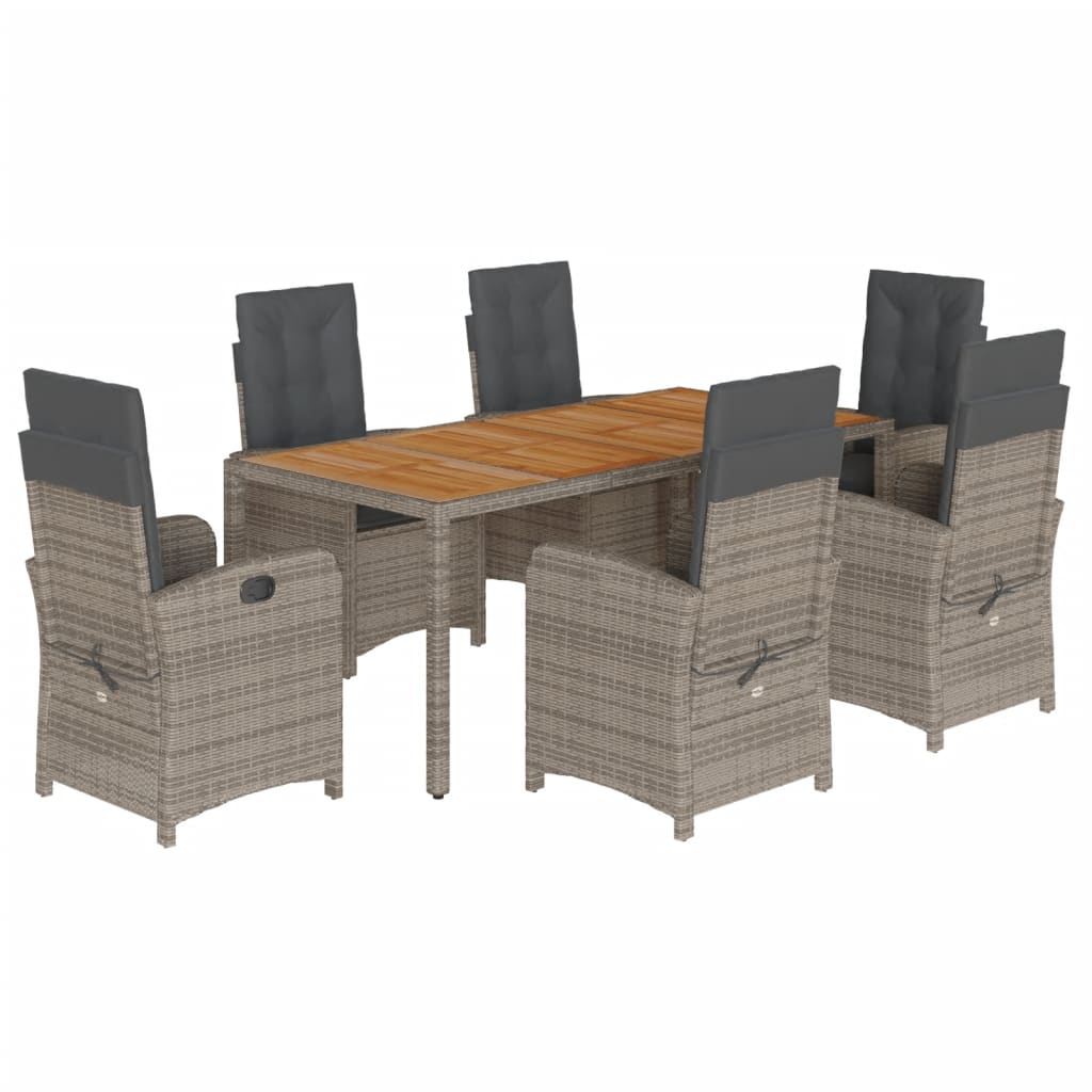 Set da Pranzo da Giardino 7 pz con Cuscini in Polyrattan Grigio | homemem39