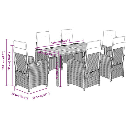 Set da Pranzo da Giardino 7 pz con Cuscini in Polyrattan Grigio | homemem39