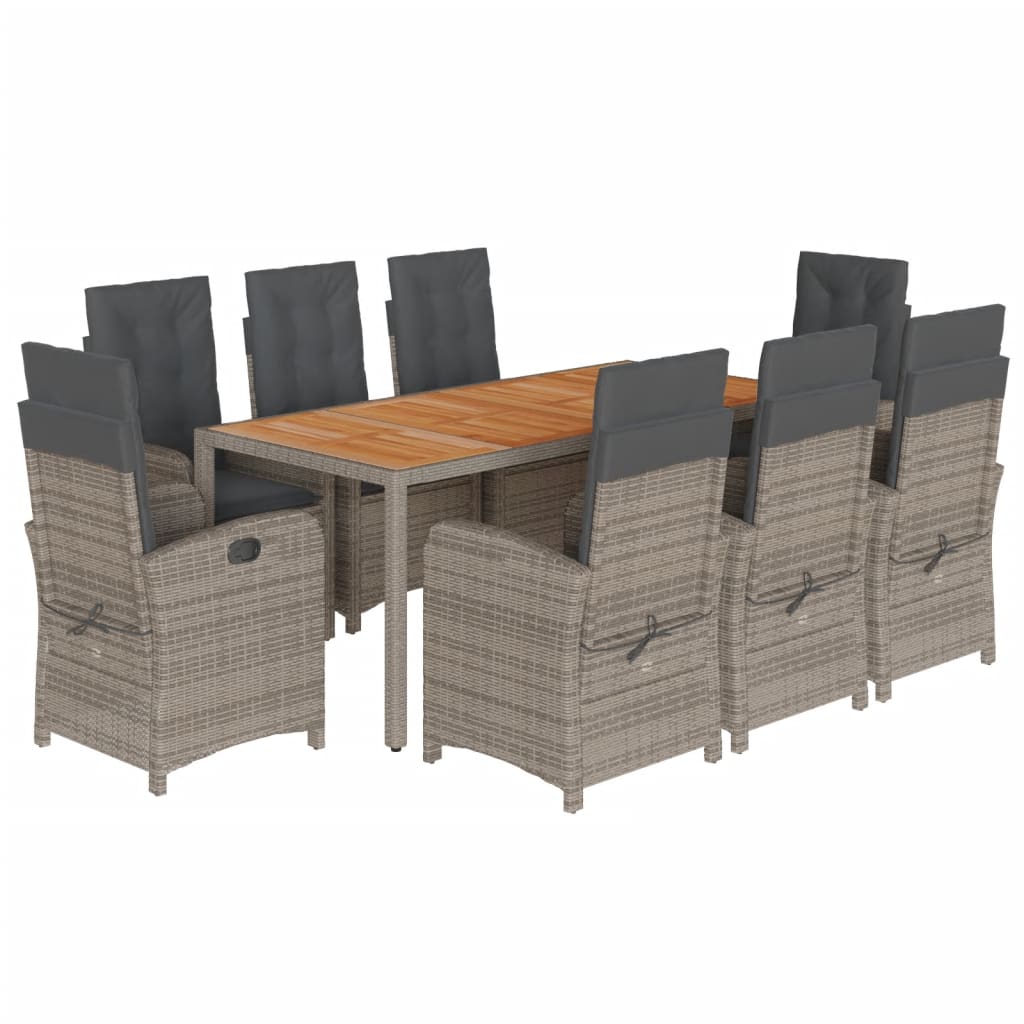 Set da Pranzo da Giardino 9 pz con Cuscini in Polyrattan Grigio | homemem39