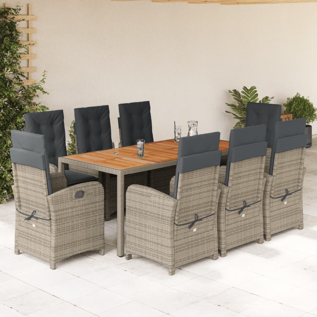 Set da Pranzo da Giardino 9 pz con Cuscini in Polyrattan Grigio | homemem39