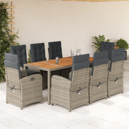 Set da Pranzo da Giardino 9 pz con Cuscini in Polyrattan Grigio | homemem39