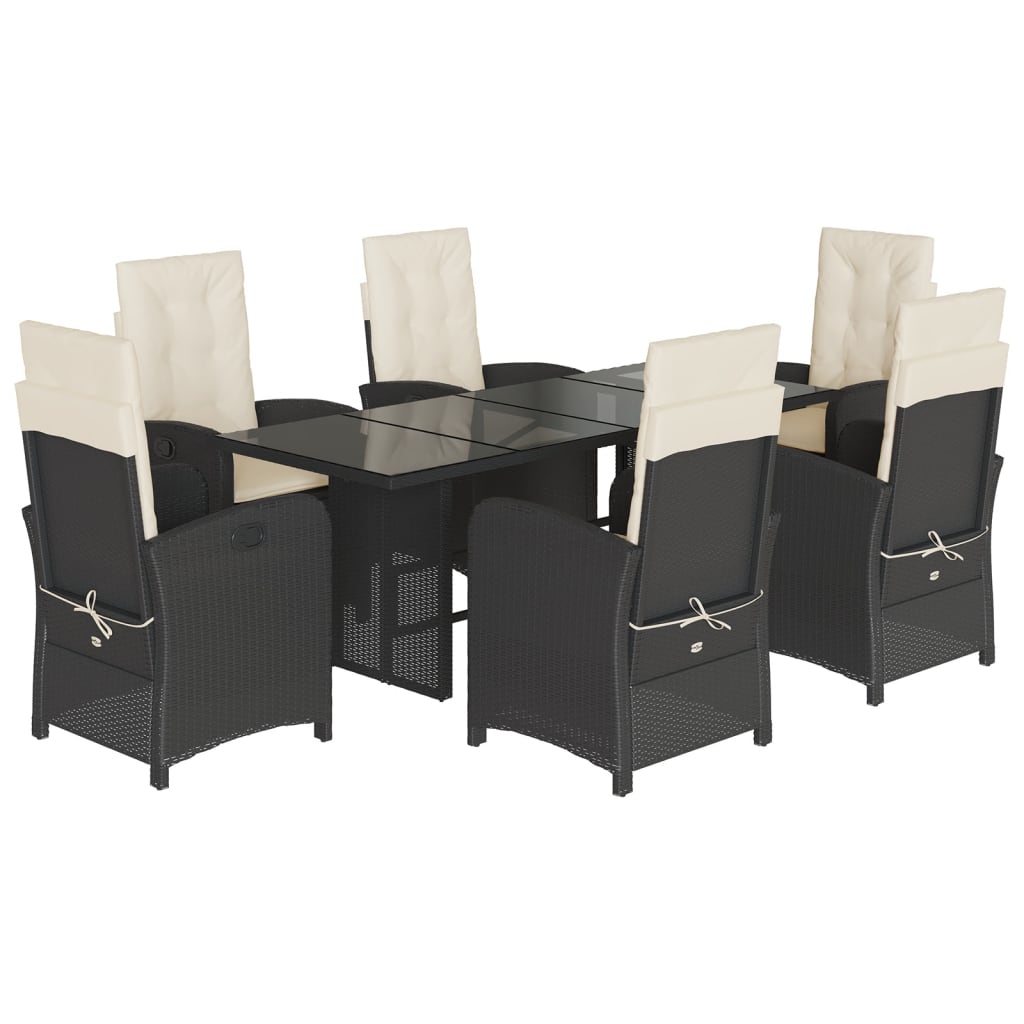 Set da Pranzo da Giardino 7 pz Nero con Cuscini in Polyrattan | homemem39
