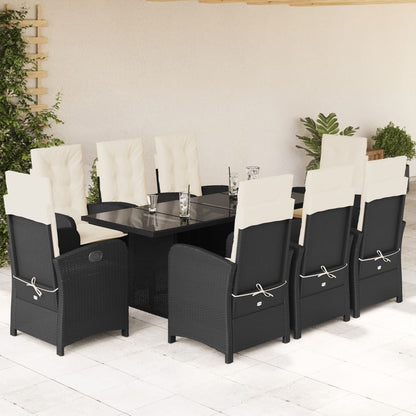 Set da Pranzo da Giardino 9 pz con Cuscini Nero in Polyrattan | homemem39