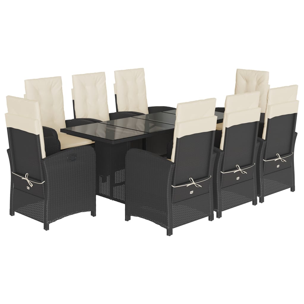 Set da Pranzo da Giardino 9 pz con Cuscini Nero in Polyrattan | homemem39