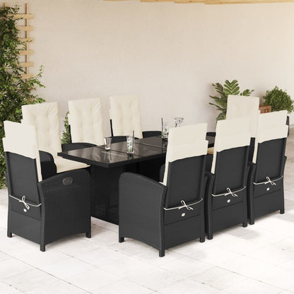 Set da Pranzo da Giardino 9 pz con Cuscini Nero in Polyrattan | homemem39