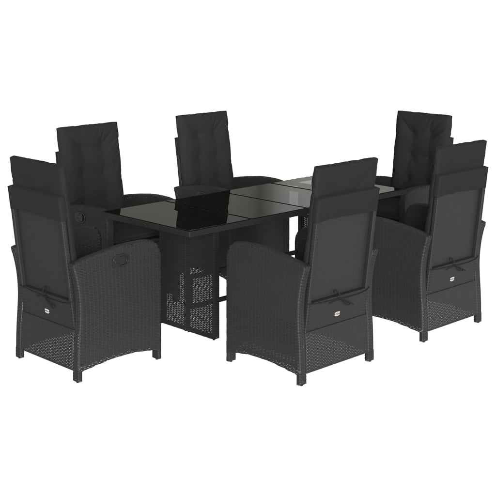 Set da Pranzo da Giardino 7 pz Nero con Cuscini in Polyrattan | homemem39