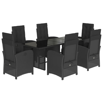 Set da Pranzo da Giardino 7 pz Nero con Cuscini in Polyrattan | homemem39