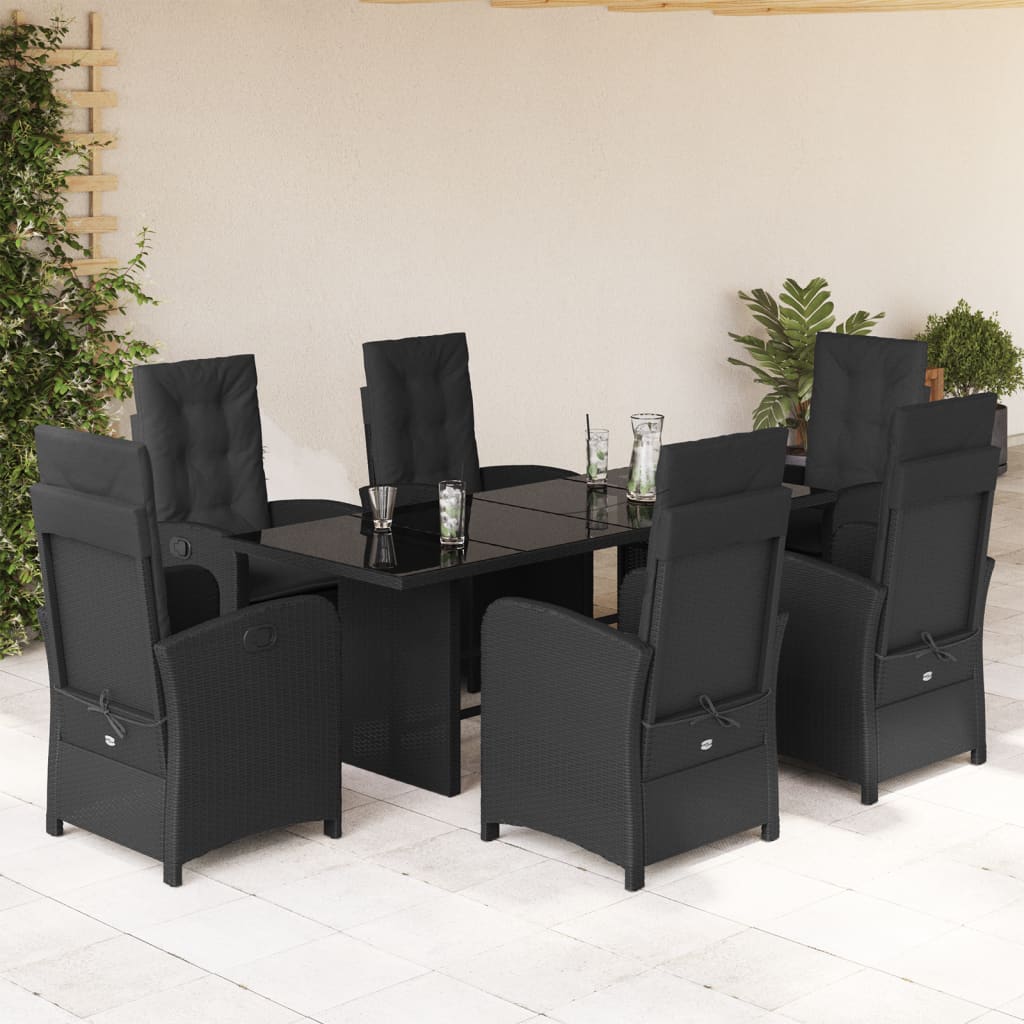 Set da Pranzo da Giardino 7 pz Nero con Cuscini in Polyrattan | homemem39