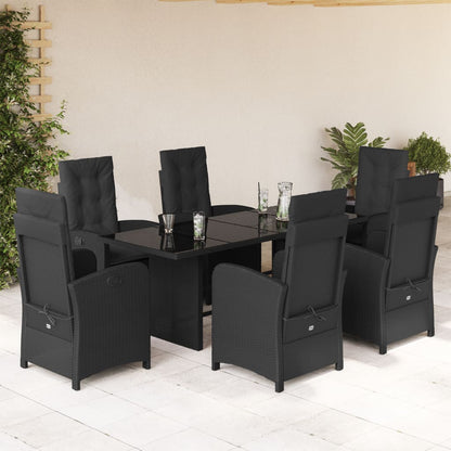 Set da Pranzo da Giardino 7 pz Nero con Cuscini in Polyrattan | homemem39
