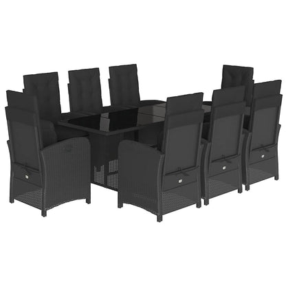 Set da Pranzo da Giardino 9 pz con Cuscini Nero in Polyrattan | homemem39