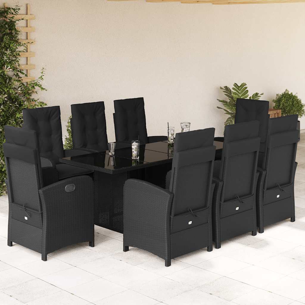 Set da Pranzo da Giardino 9 pz con Cuscini Nero in Polyrattan | homemem39