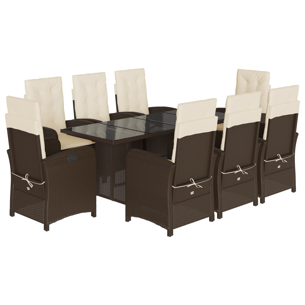 Set da Pranzo da Giardino 9pz con Cuscini Marrone in Polyrattan | homemem39