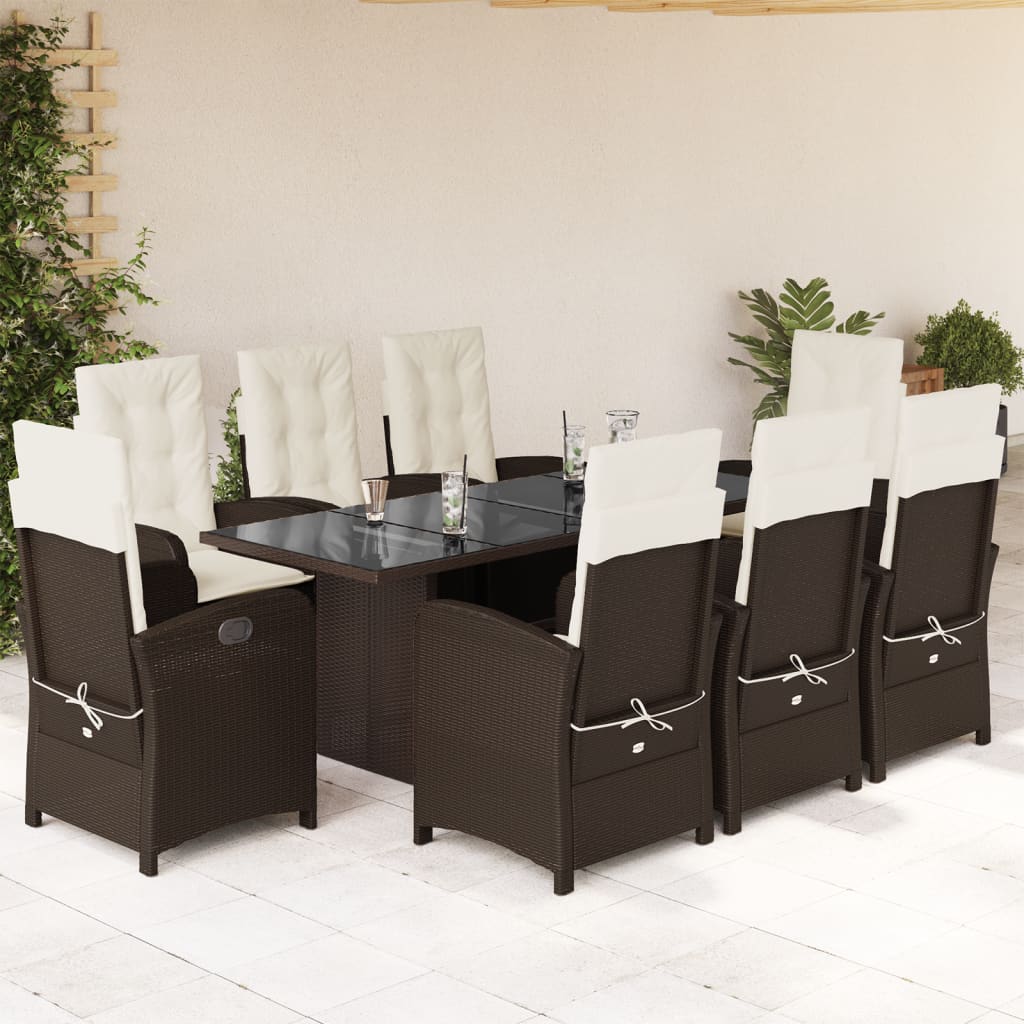 Set da Pranzo da Giardino 9pz con Cuscini Marrone in Polyrattan | homemem39