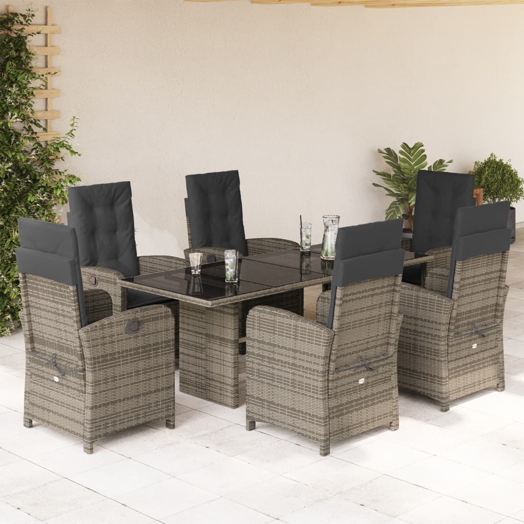 Set da Pranzo da Giardino 7 pz con Cuscini in Polyrattan Grigio | homemem39