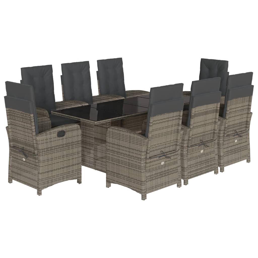 Set da Pranzo da Giardino 9 pz con Cuscini in Polyrattan Grigio | homemem39