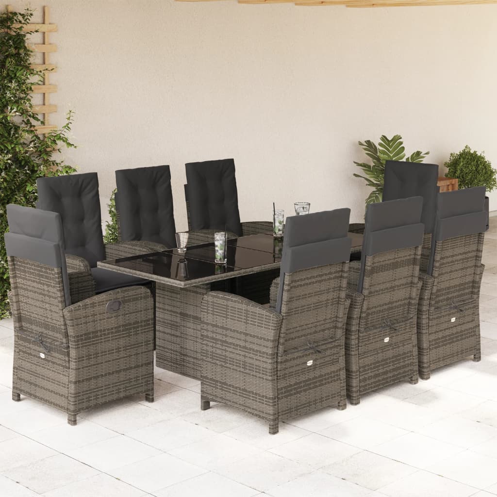 Set da Pranzo da Giardino 9 pz con Cuscini in Polyrattan Grigio | homemem39