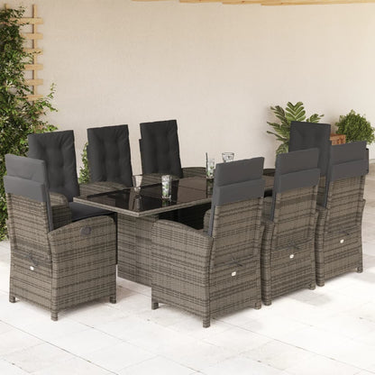 Set da Pranzo da Giardino 9 pz con Cuscini in Polyrattan Grigio - homemem39