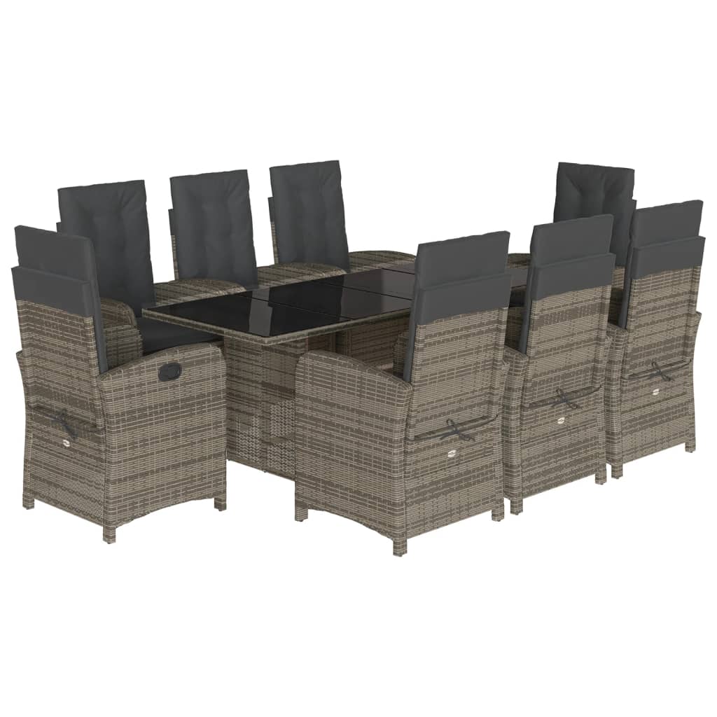 Set da Pranzo da Giardino 9 pz con Cuscini in Polyrattan Grigio | homemem39