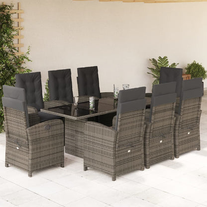 Set da Pranzo da Giardino 9 pz con Cuscini in Polyrattan Grigio | homemem39