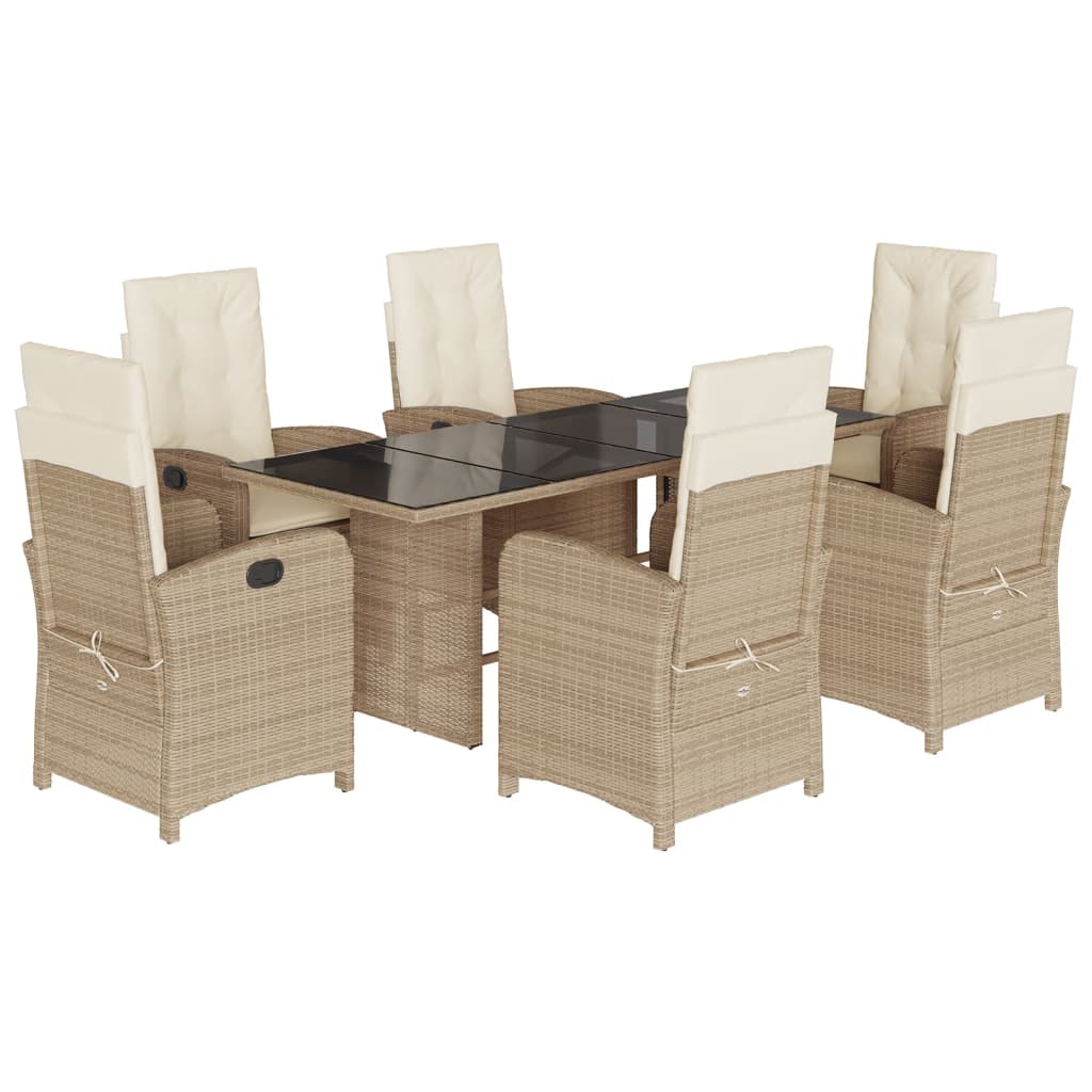 Set da Pranzo da Giardino 7 pz con Cuscini Beige in Polyrattan | homemem39