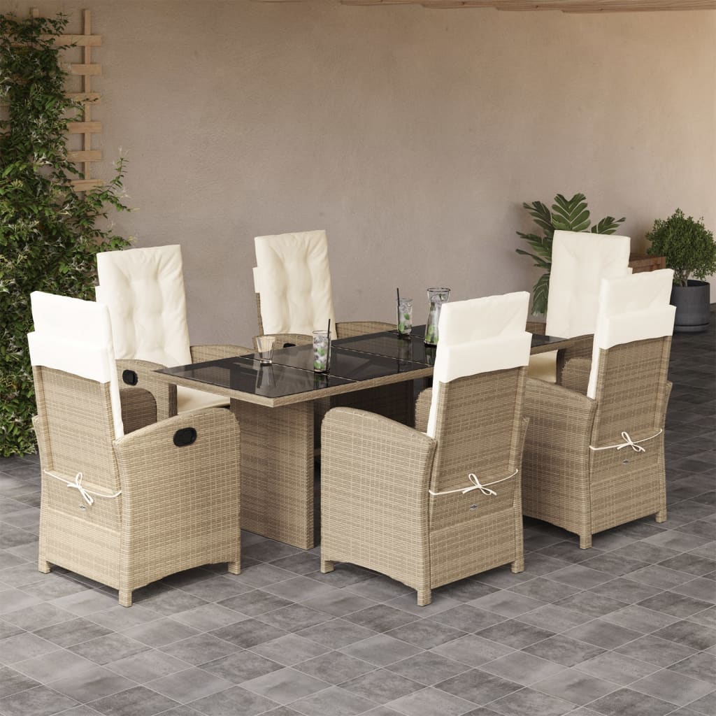 Set da Pranzo da Giardino 7 pz con Cuscini Beige in Polyrattan | homemem39