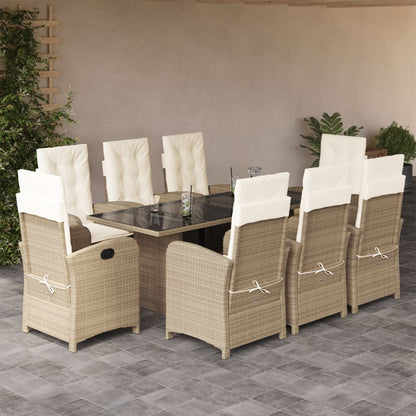Set da Pranzo da Giardino 9 pz con Cuscini Beige in Polyrattan | homemem39