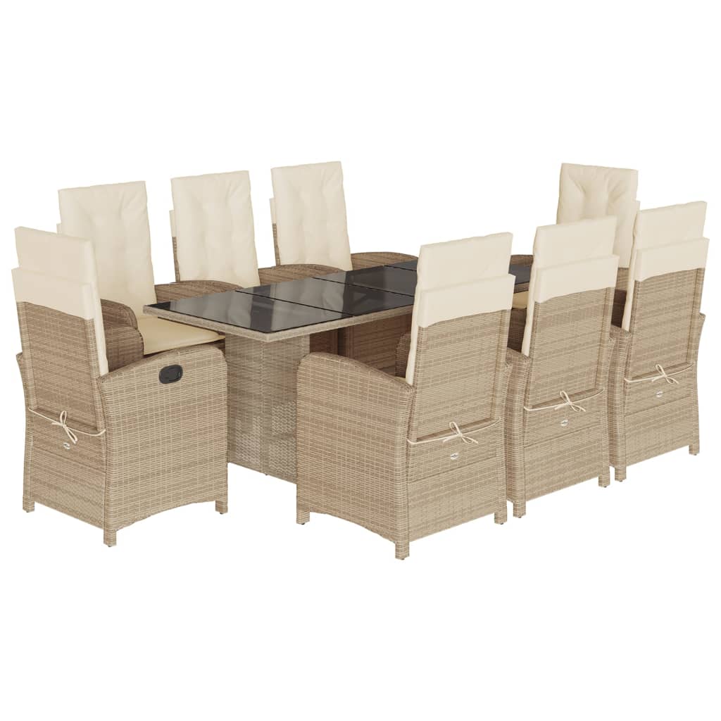 Set da Pranzo da Giardino 9 pz con Cuscini Beige in Polyrattan | homemem39