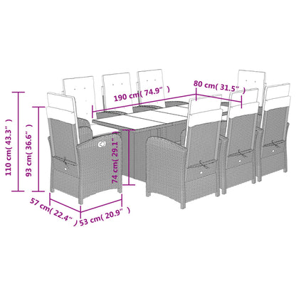 Set da Pranzo da Giardino 9 pz con Cuscini Beige in Polyrattan | homemem39