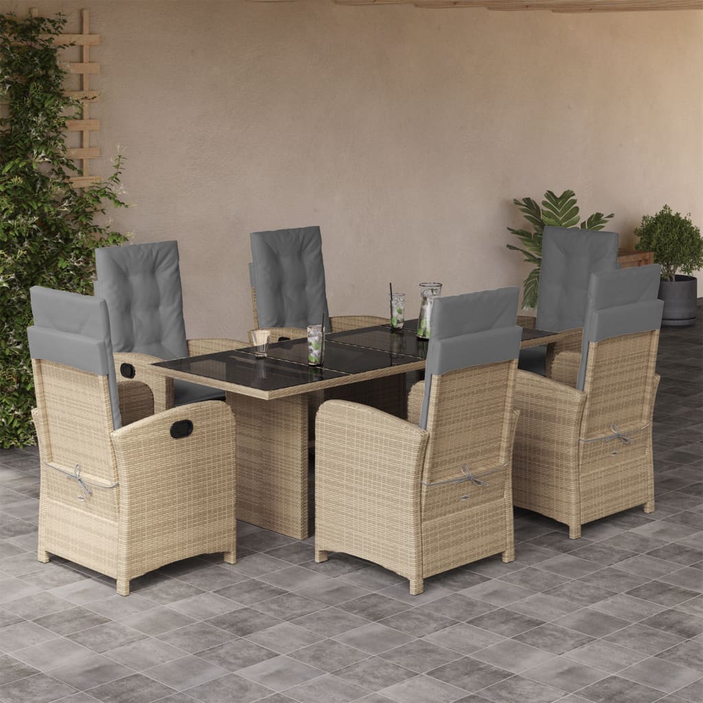 Set Pranzo da Giardino 7 pz con Cuscini Beige Misto Polyrattan | homemem39