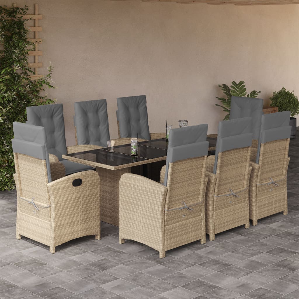 Set Pranzo da Giardino 9 pz con Cuscini Beige Misto Polyrattan | homemem39