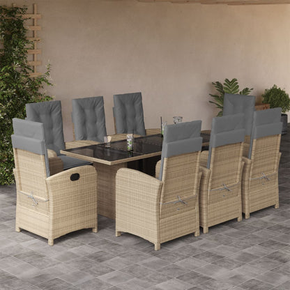 Set Pranzo da Giardino 9 pz con Cuscini Beige Misto Polyrattan | homemem39