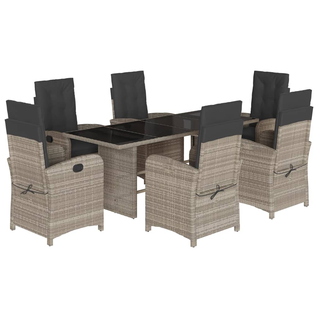 Set da Pranzo da Giardino 7 pz Cuscini Polyrattan Grigio Chiaro | homemem39