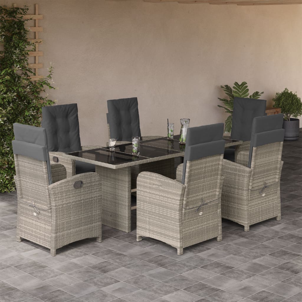 Set da Pranzo da Giardino 7 pz Cuscini Polyrattan Grigio Chiaro | homemem39