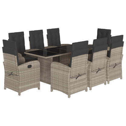 Set Pranzo da Giardino 9pz con Cuscini Grigio Chiaro Polyrattan | homemem39