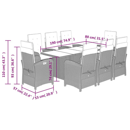 Set Pranzo da Giardino 9pz con Cuscini Grigio Chiaro Polyrattan - homemem39