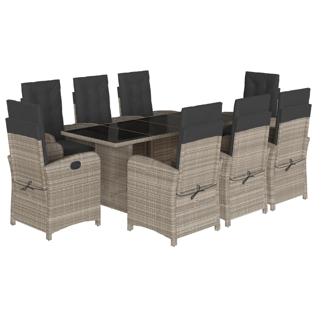 Set Pranzo da Giardino 9pz con Cuscini Grigio Chiaro Polyrattan - homemem39