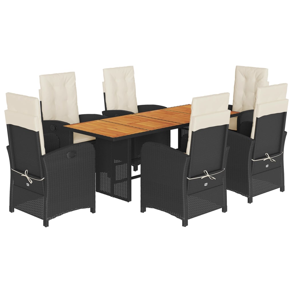 Set da Pranzo da Giardino 7 pz Nero con Cuscini in Polyrattan | homemem39