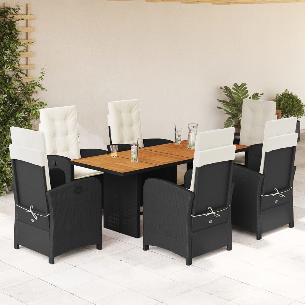 Set da Pranzo da Giardino 7 pz Nero con Cuscini in Polyrattan | homemem39