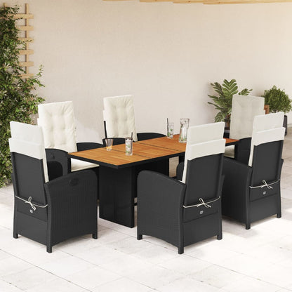 Set da Pranzo da Giardino 7 pz Nero con Cuscini in Polyrattan | homemem39