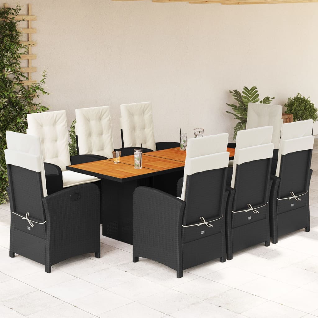 Set da Pranzo da Giardino 9 pz con Cuscini Nero in Polyrattan | homemem39
