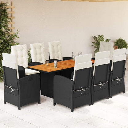 Set da Pranzo da Giardino 9 pz con Cuscini Nero in Polyrattan - homemem39