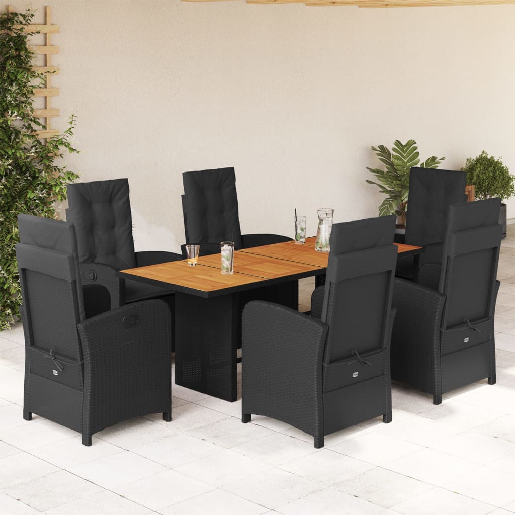 Set da Pranzo da Giardino 7 pz Nero con Cuscini in Polyrattan - homemem39