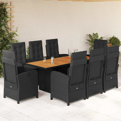 Set da Pranzo da Giardino 9 pz con Cuscini Nero in Polyrattan | homemem39