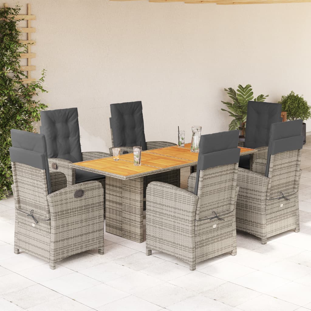 Set da Pranzo da Giardino 7 pz con Cuscini in Polyrattan Grigio | homemem39
