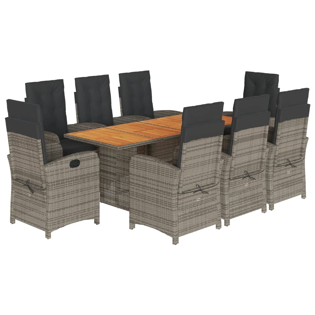 Set da Pranzo da Giardino 9 pz con Cuscini in Polyrattan Grigio | homemem39