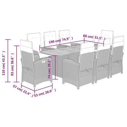 Set da Pranzo da Giardino 9 pz con Cuscini in Polyrattan Grigio | homemem39