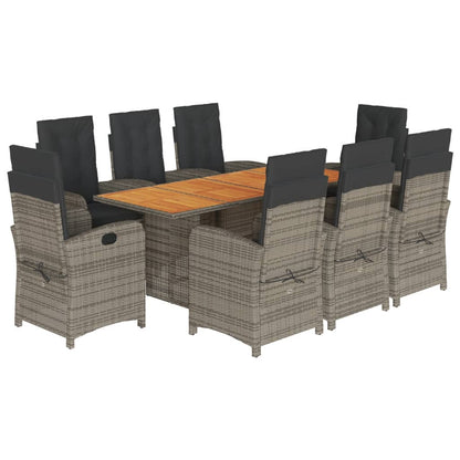 Set da Pranzo da Giardino 9 pz con Cuscini in Polyrattan Grigio | homemem39