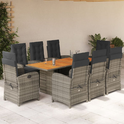 Set da Pranzo da Giardino 9 pz con Cuscini in Polyrattan Grigio | homemem39